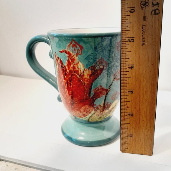 SUSAN WINGET THE STUDIO SHOP Footed MUG abstract Coffee Mug teal yellow orange - Picture 6 of 6